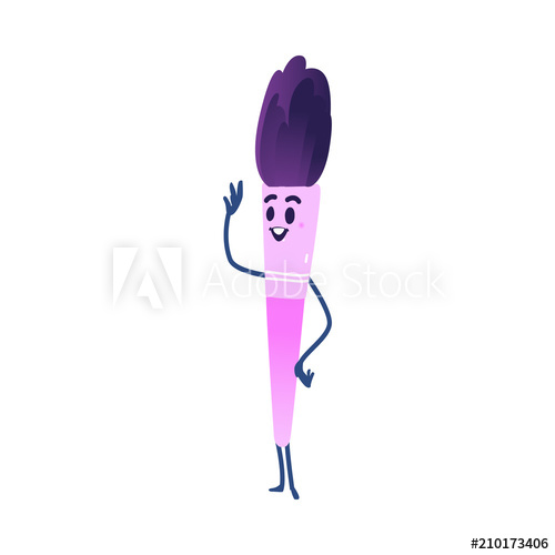 500x500 Cute Brush For Drawing Paints Cartoon Character Waving Hand