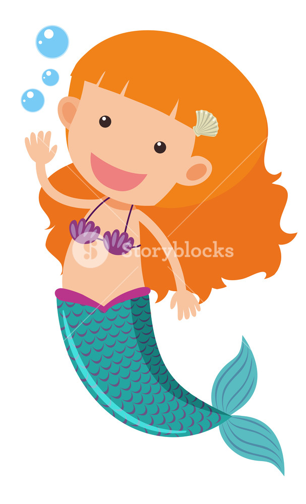 607x1000 Cute Mermaid Waving Hand Royalty Free Stock Image