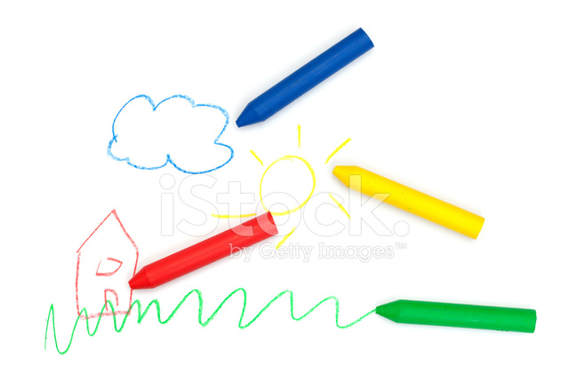640x439 Wax Crayons Kids Drawing, Isolated On White Background Stock