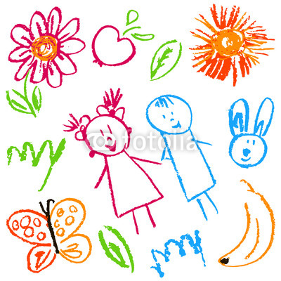 400x400 Children's Drawings Elements For The Design Of Postcards