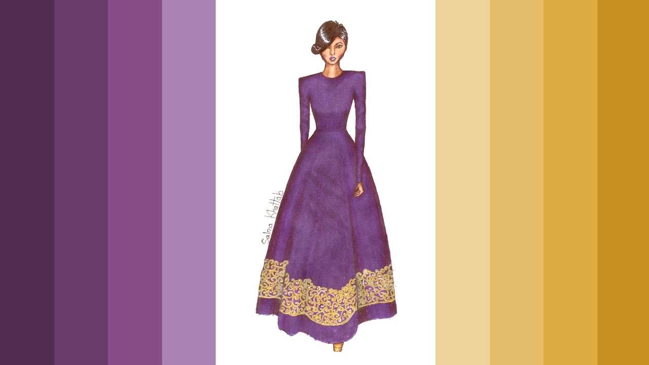 1280x720 violet suede dress with gold details speed drawing
