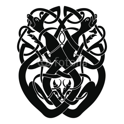400x400 celtic national drawing with weaving two dogs isolated on white