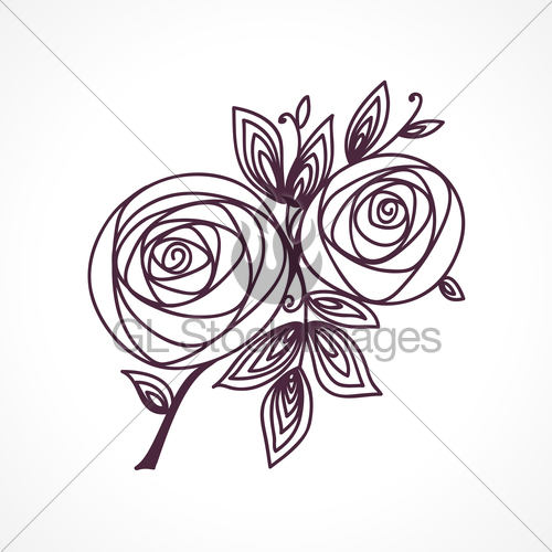 500x500 Roses Stylized Flower Bouquet Hand Drawing Outline Icon Gl