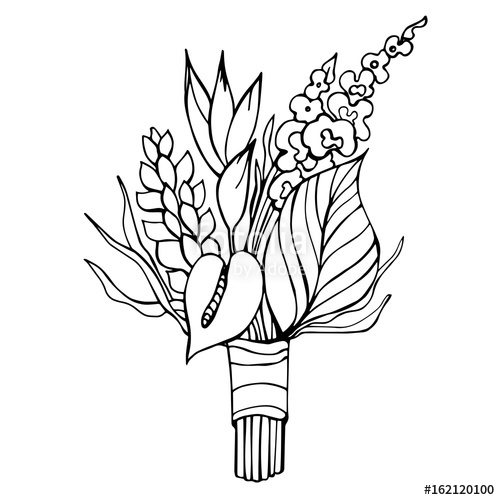 500x500 Tropical Flowers Wedding Bouquet Vector Illustration Stock