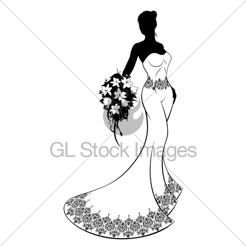 500x500 Wedding Dress And Bouquet Bride Silhouette Gl Stock Images