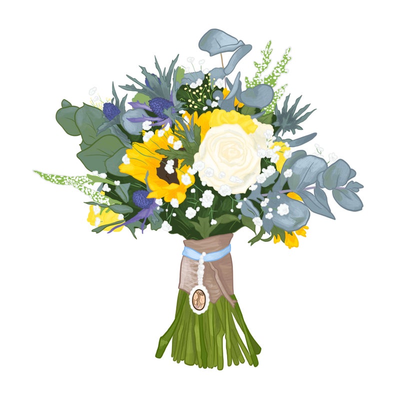 794x794 Bouquet Illustration Custom Anniversary Art Wedding Etsy