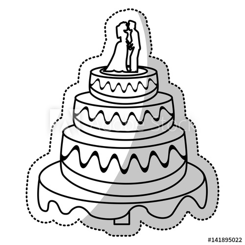 500x500 Wedding Cake Couple Outline Vector Illustration