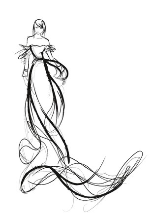 313x450 Vector Of Girl Wedding Gown Sketch