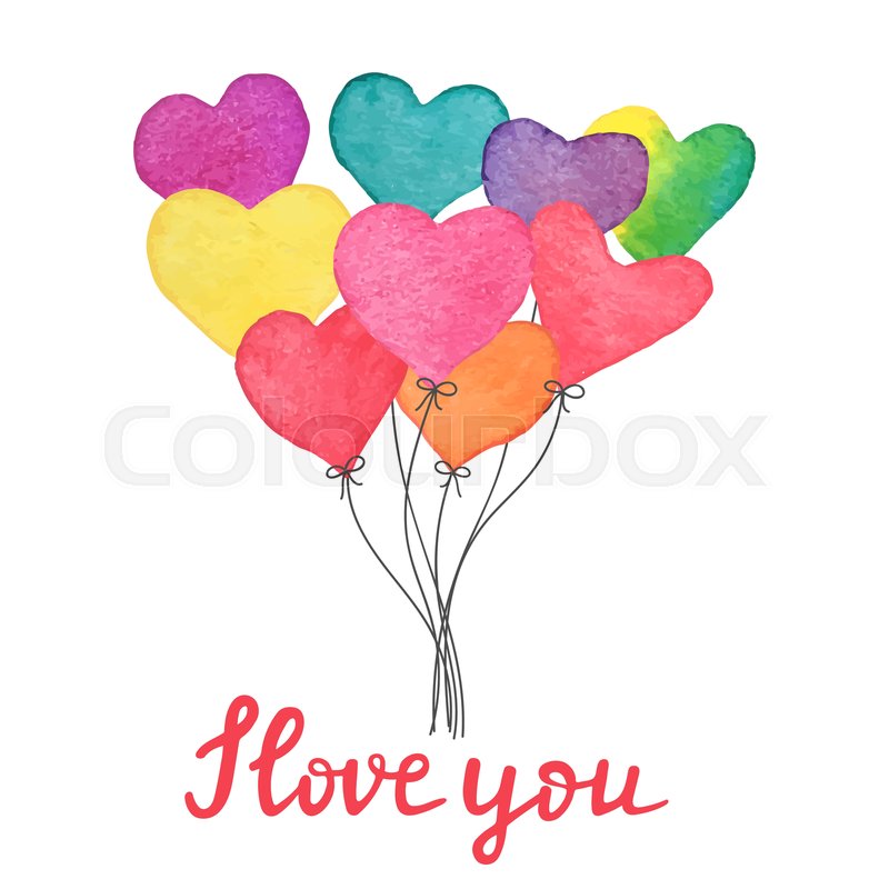 800x800 Watercolor Hand Drawn Heart Balloons Stock Vector Colourbox