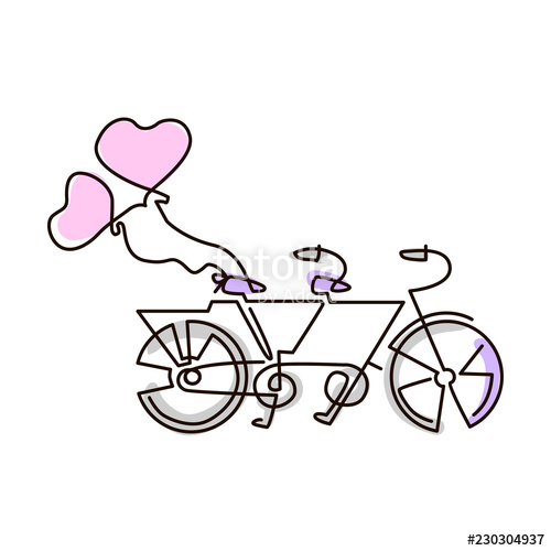 500x500 Vector Line Icon Tandem Bike Wedding One Line Colored Drawing