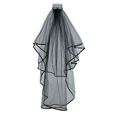 400x394 Ladies Tier Black Wedding Veil With Comb Halloween Bride Day