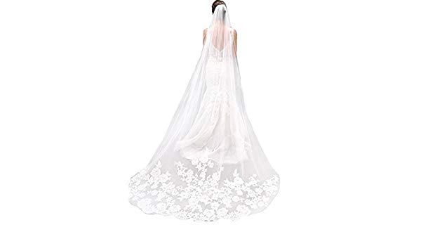 600x350 Yipeisha Lace Edge Cathedral Length Wedding Bridal Veil Comb