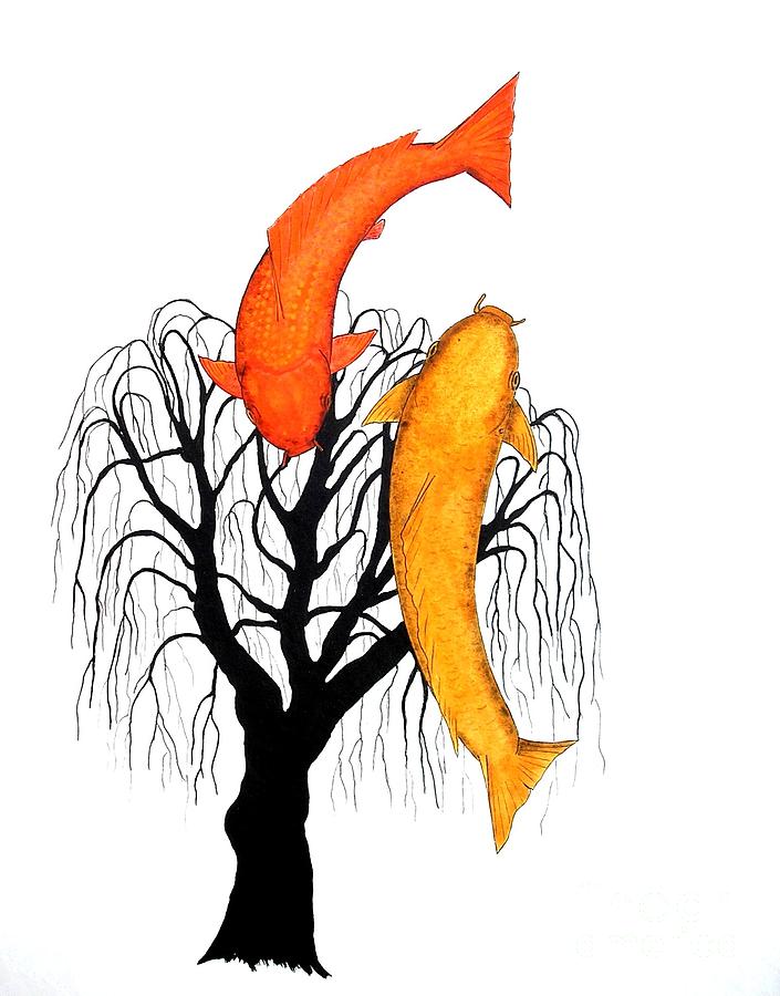 705x900 Chagoi And Kawrimono Bengoi Weeping Willow Painting