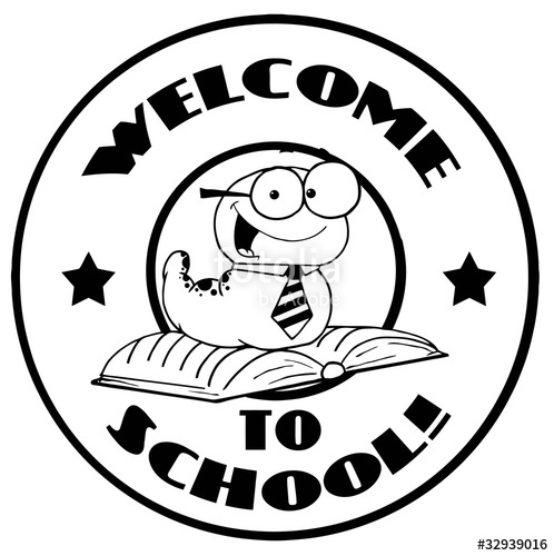 498x500 Black And White Worm On A Welcome Back To School Circle Stock