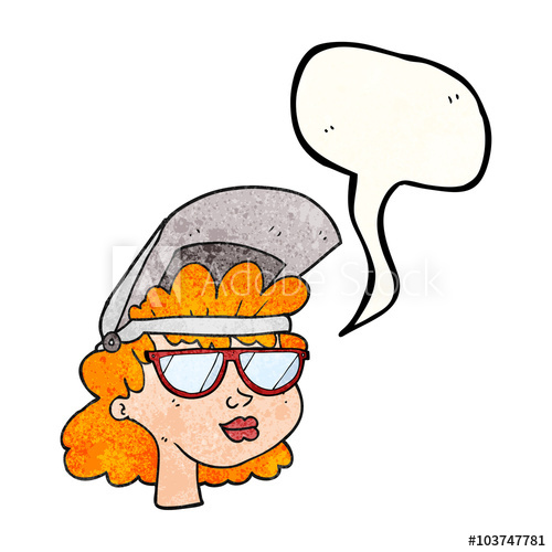 500x500 Speech Bubble Textured Cartoon Woman With Welding Mask And Glass