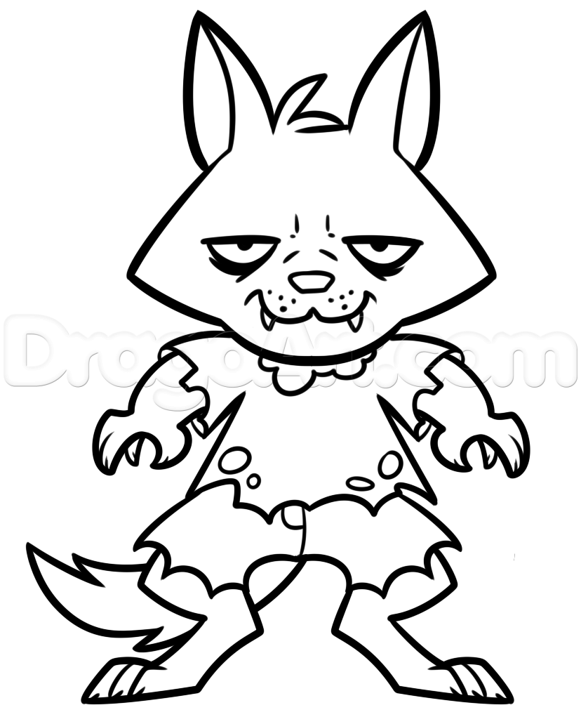 828x1031 How To Draw A Halloween Werewolf For Kids, Step