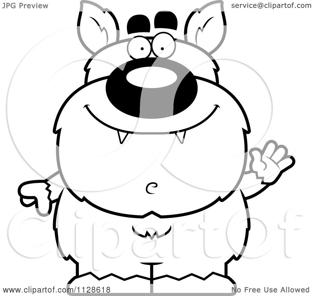 1080x1024 Cartoon Clipart Of An Outlined Waving Pudgy Werewolf