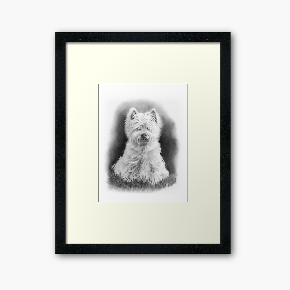 1000x1000 West Highland White Terrier, Westie Dog, Pencil Drawing Framed