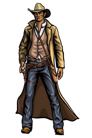 300x450 Hand Drawn Portrait Of A Old Cowboy Prepared To Draw His Weapon