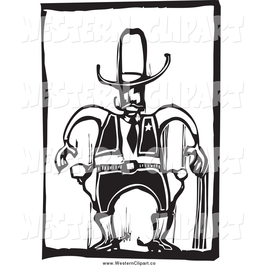 1024x1044 vector clip art of a black and white wild west cowboy sherrif
