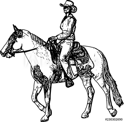 500x491 Cowgirl Riding Horse Sketch Drawing