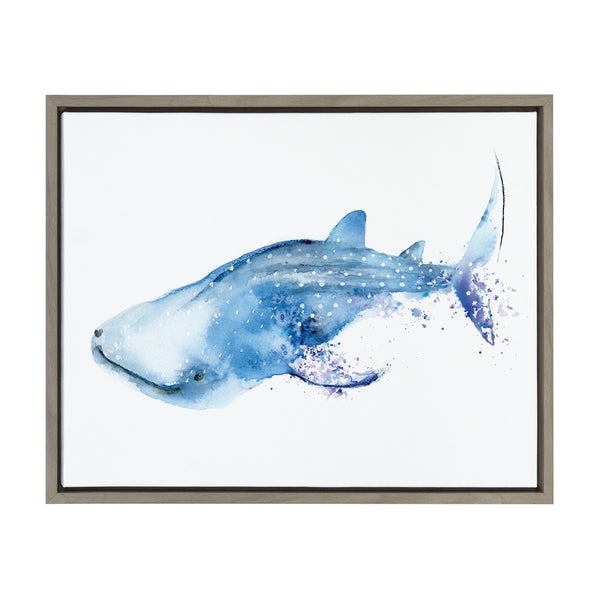 600x600 Shop Sylvie Watercolor Swimming Whale Shark Framed Canvas Art