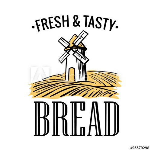 500x500 Bakery Shop Logo Mill On Wheat Field In Black, White, Yellow