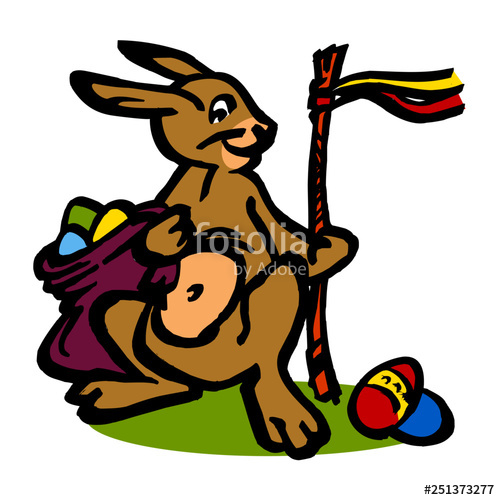 500x500 Easter Bunny With Easter Eggs And Whip With Ribbons, Color Drawing