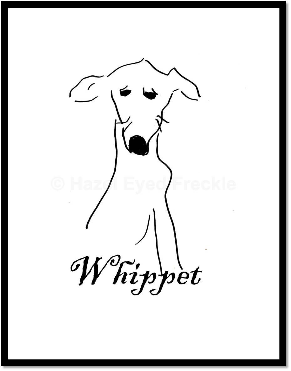 931x1187 whippet dog drawing, black and white, minimalist, hand drawn