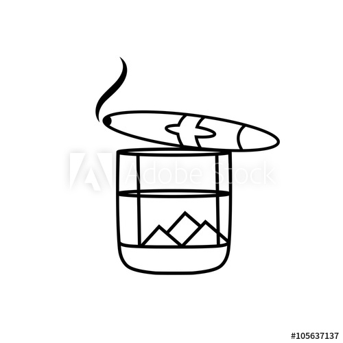 500x500 Whiskey Glass With Ice Cubes And Cigar