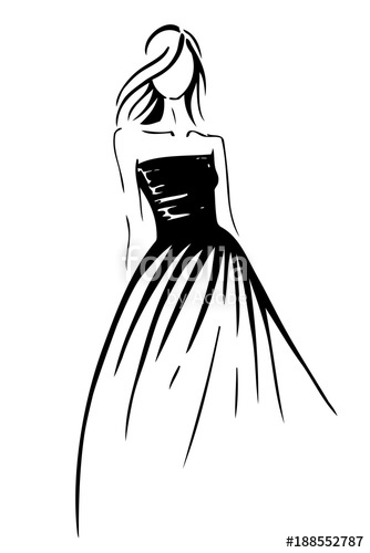 334x500 Fashion Sketch, Woman In Evening Dress Vector Illustration Black