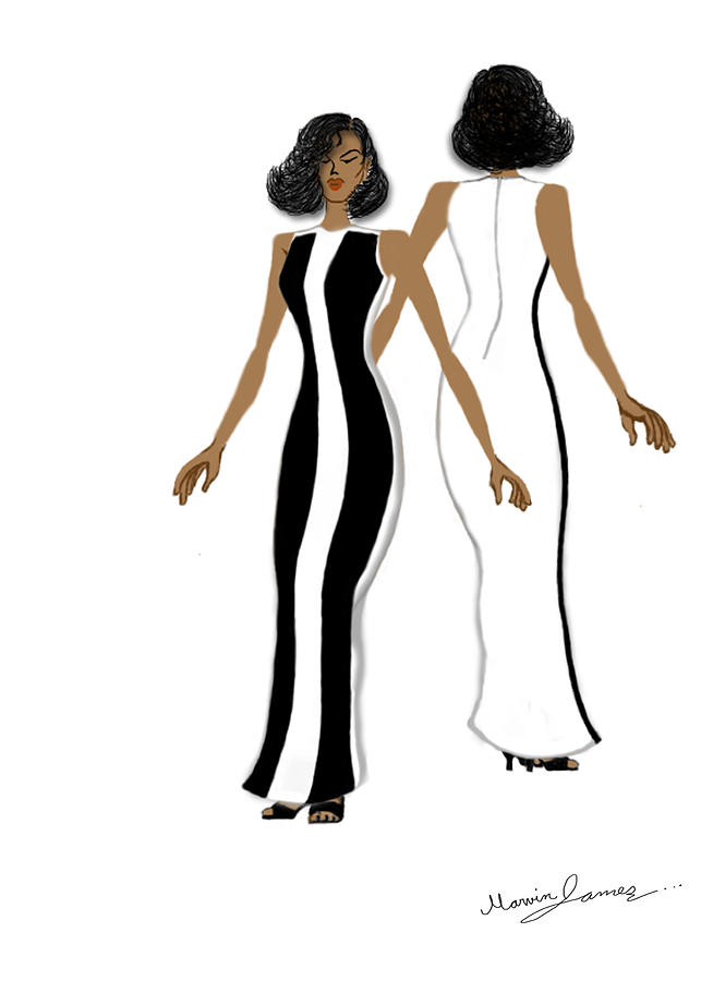 654x900 My Fashion Art Dress Black White Down The Middle Drawing