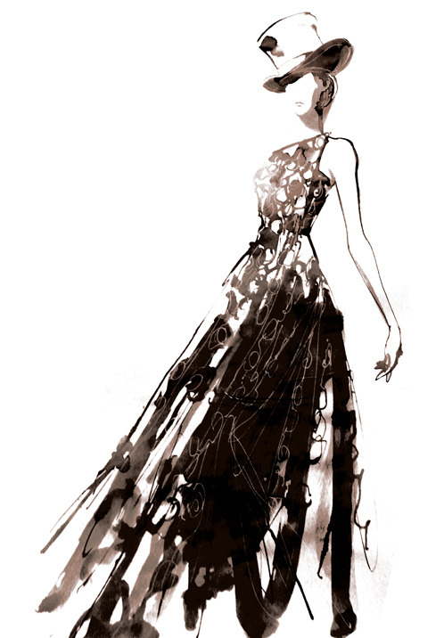 498x716 Drawing Illustration Art Black And White Fashion Dress Painting
