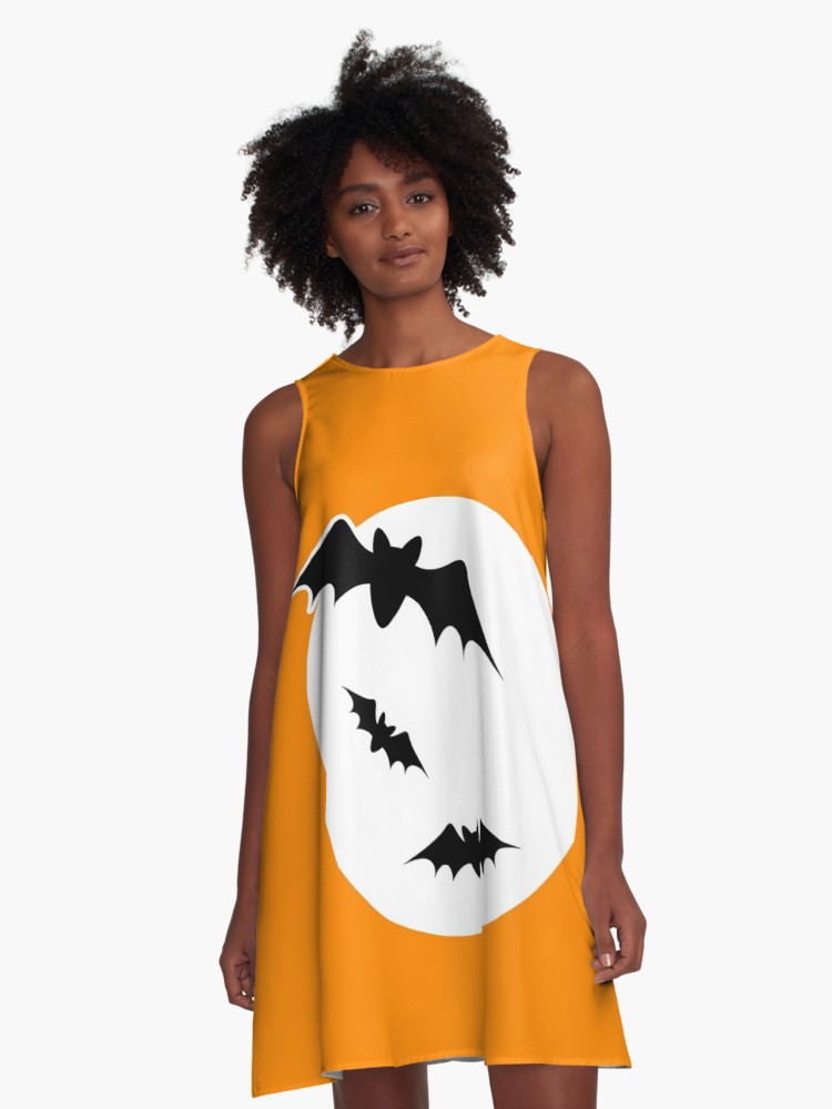 750x1000 Halloween Bats Graphic With White Full Moon Drawing A Line Dress