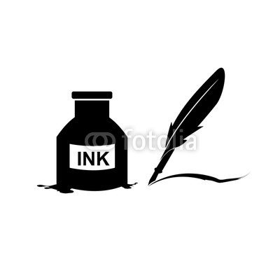 400x400 Feather Pen And Inkwell Drawing Of Ancient Stationery On White