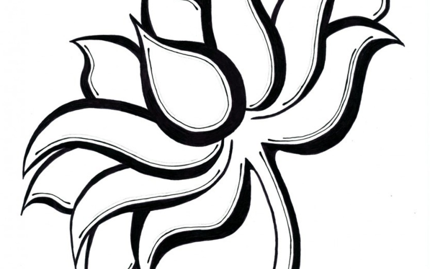 1368x855 Black And White Lotus Clipart