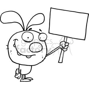 300x300 Black And White Rabbit Holds Blank Sign Clipart Royalty Free