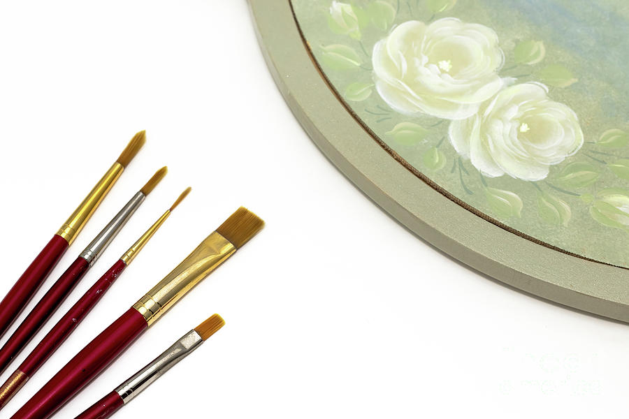 900x600 White Rose Drawing On Door Plate, Tole And Decorative Painting