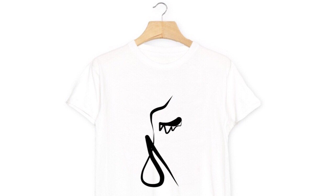 1242x751 Abstract T Shirt Face Line Drawing Doodle White Black Tee Etsy