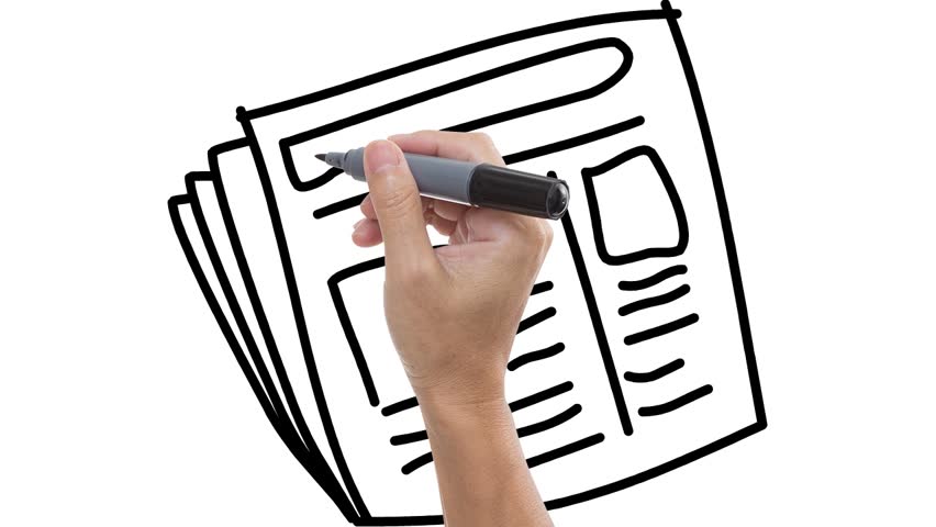 852x480 Man Sketching Newspaper On Whiteboard Stock Footage Video