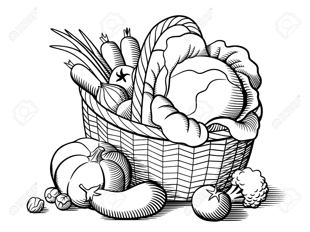 1300x974 Vegetables Basket Clipart Black And White