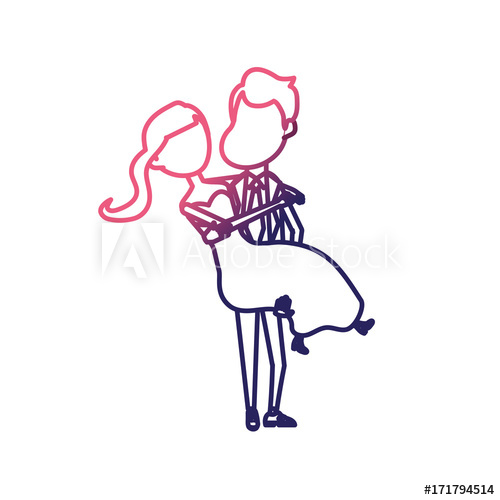 500x500 Line Happy Couple Married And Man Carrying His Wife Vector