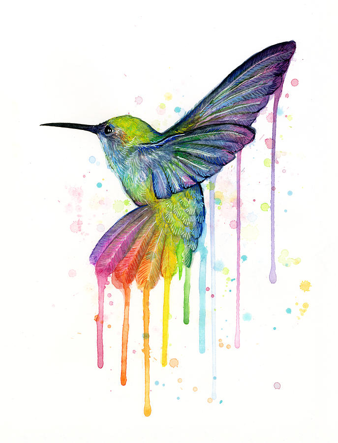 687x900 Hummingbird Of Watercolor Rainbow Painting