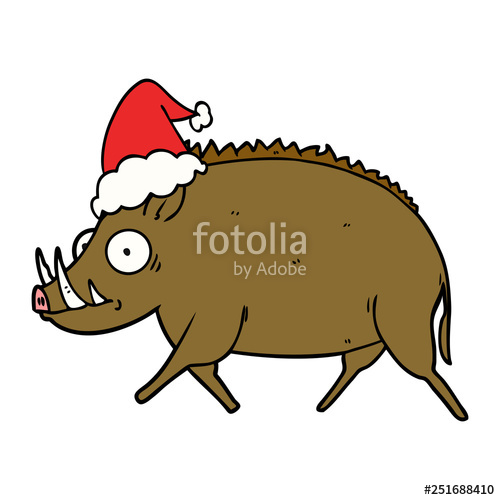 500x500 Line Drawing Of A Wild Boar Wearing Santa Hat Stock Image