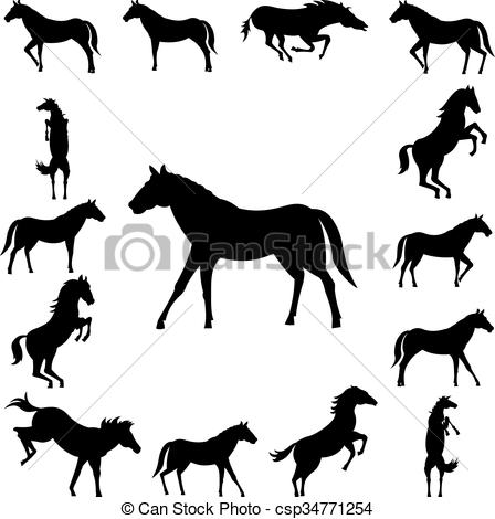 448x470 Set Wild Horse Silhouette Isolated On White Background