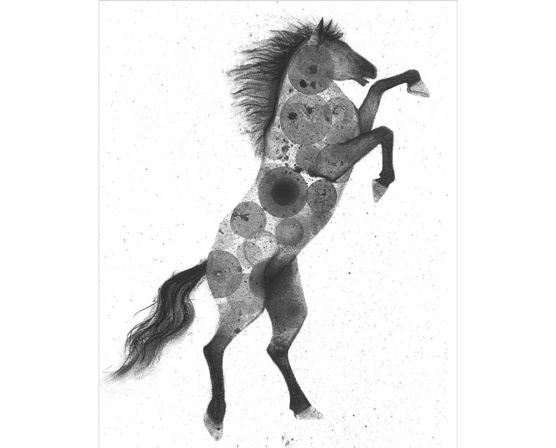 794x640 Wild Horse Original Ink Bubble Painting And Charcoal Drawing Etsy