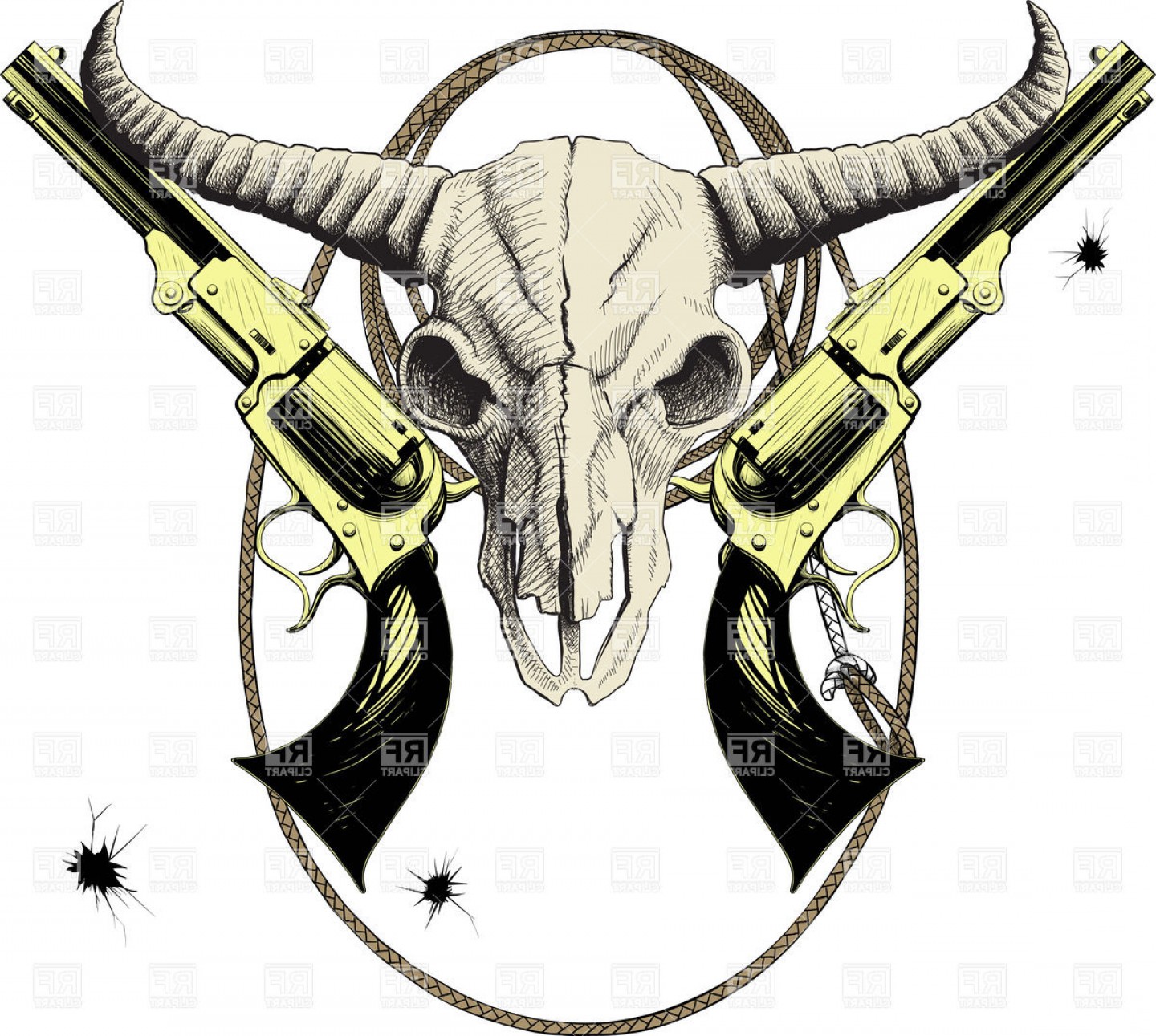 1440x1291 Mascot Of The Wild West With Skull Bison And Revolvers In Lasso