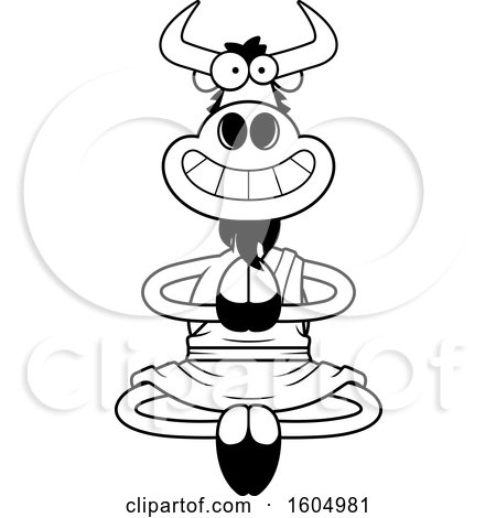 450x470 clipart of a cartoon black and white meditating zen wildebeest