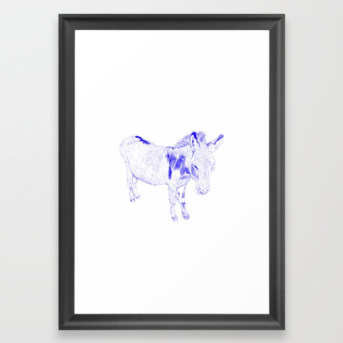700x700 Mini Donkey Drawing, Blue Framed Art Print