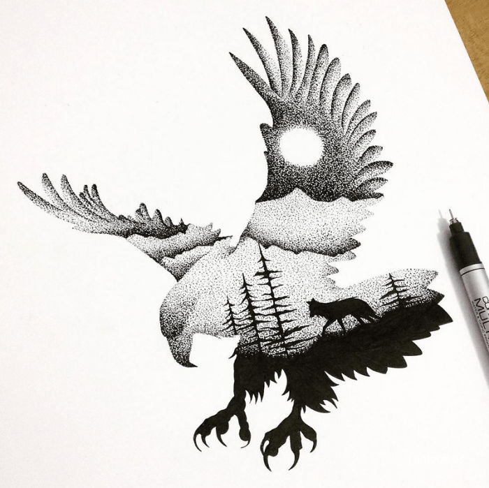 700x699 I Draw Thousands Of Tiny Dots To Create These Wild Illustrations